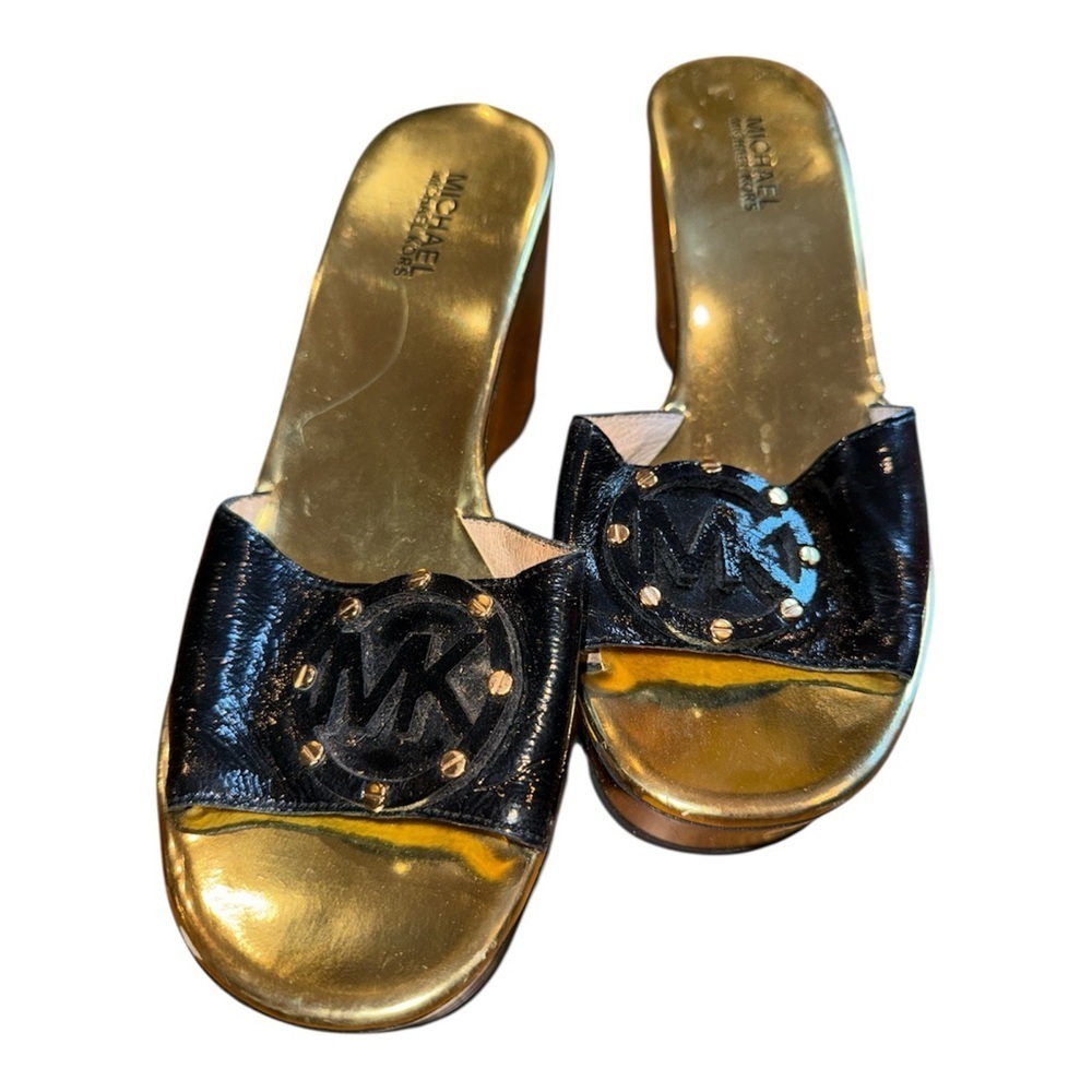 Michael Kors Black and Gold Slide Sandals